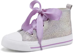 Toandon Little Kids Girls Glimmer Glitter Ribbon Lace Sneakers Age 3-10