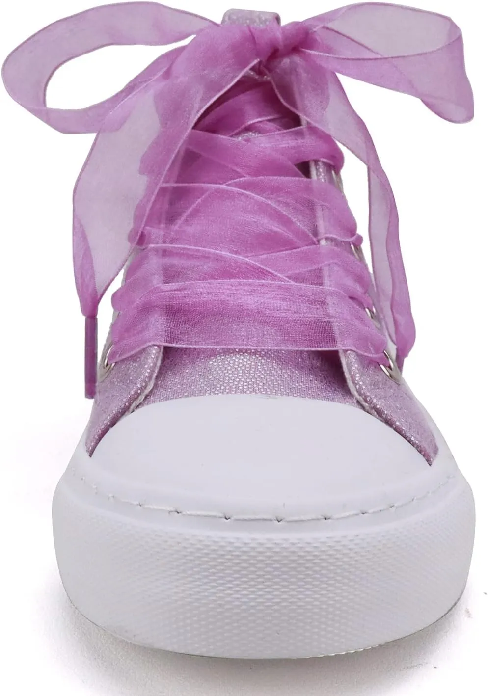 Toandon Little Kids Girls Glimmer Glitter Ribbon Lace Sneakers Age 3-10