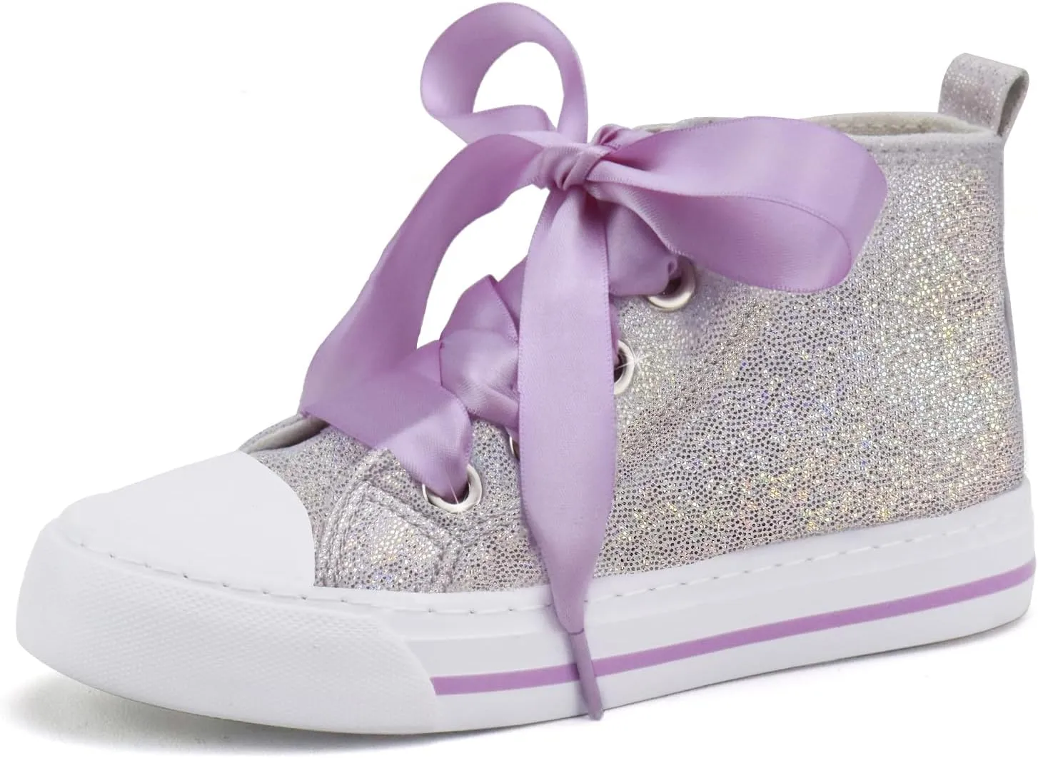 Toandon Little Kids Girls Glimmer Glitter Ribbon Lace Sneakers Age 3-10