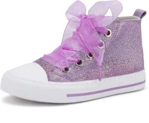 Toandon Little Kids Girls Glimmer Glitter Ribbon Lace Sneakers Age 3-10
