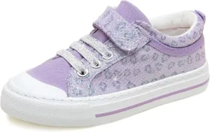 Toandon Toddler Girls Kids Sneakers Glitter Walking Shoes Child Straps Buckle Hoop and Loop Low Top Non Slip Lightweight Sparkly Breathable Casual Fashion Outdoor Purple Leopard Size 10