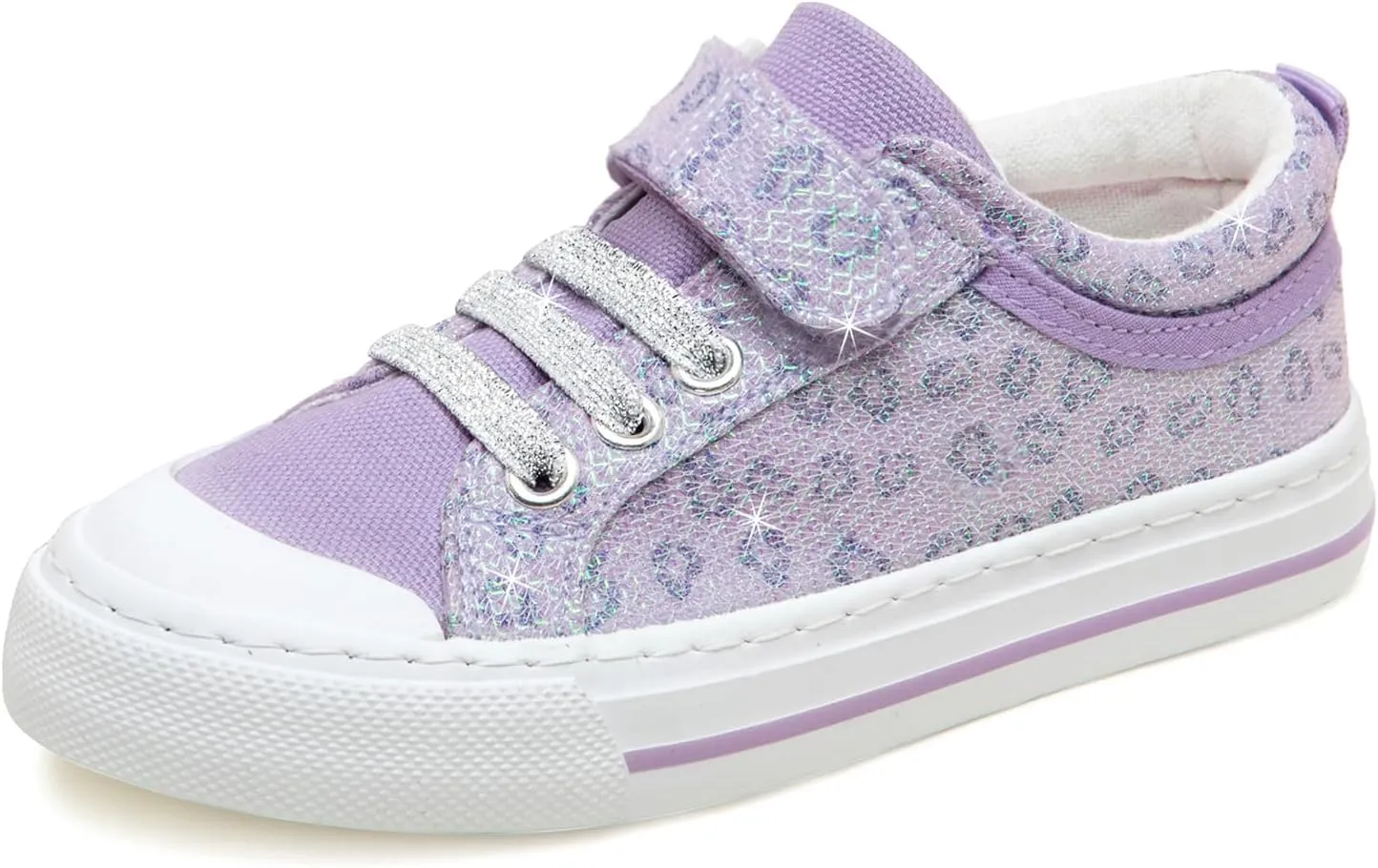 Toandon Toddler Girls Kids Sneakers Glitter Walking Shoes Child Straps Buckle Hoop and Loop Low Top Non Slip Lightweight Sparkly Breathable Casual Fashion Outdoor Purple Leopard Size 10