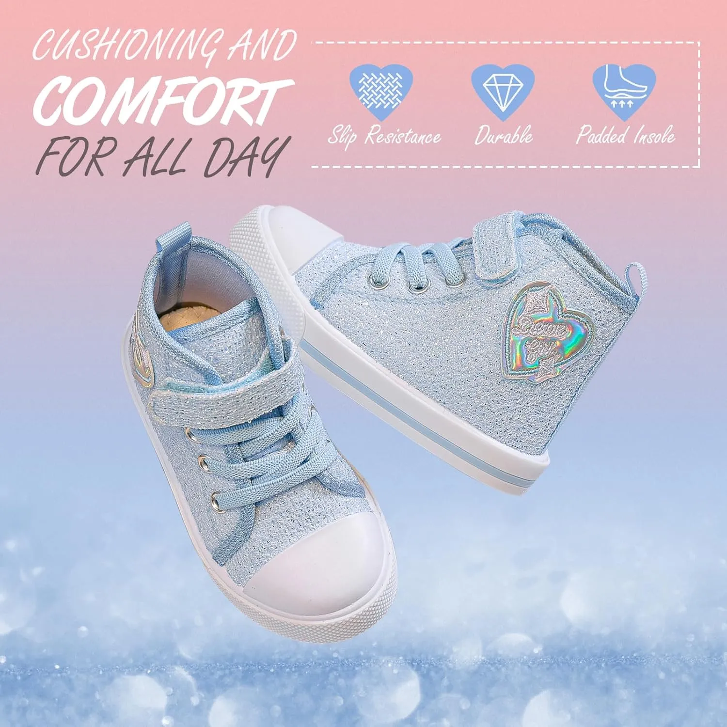 Toddler Girls Sneakers Kids High Top Casual Canvas Shoes with Sparkle Color Change Flipping Sequins