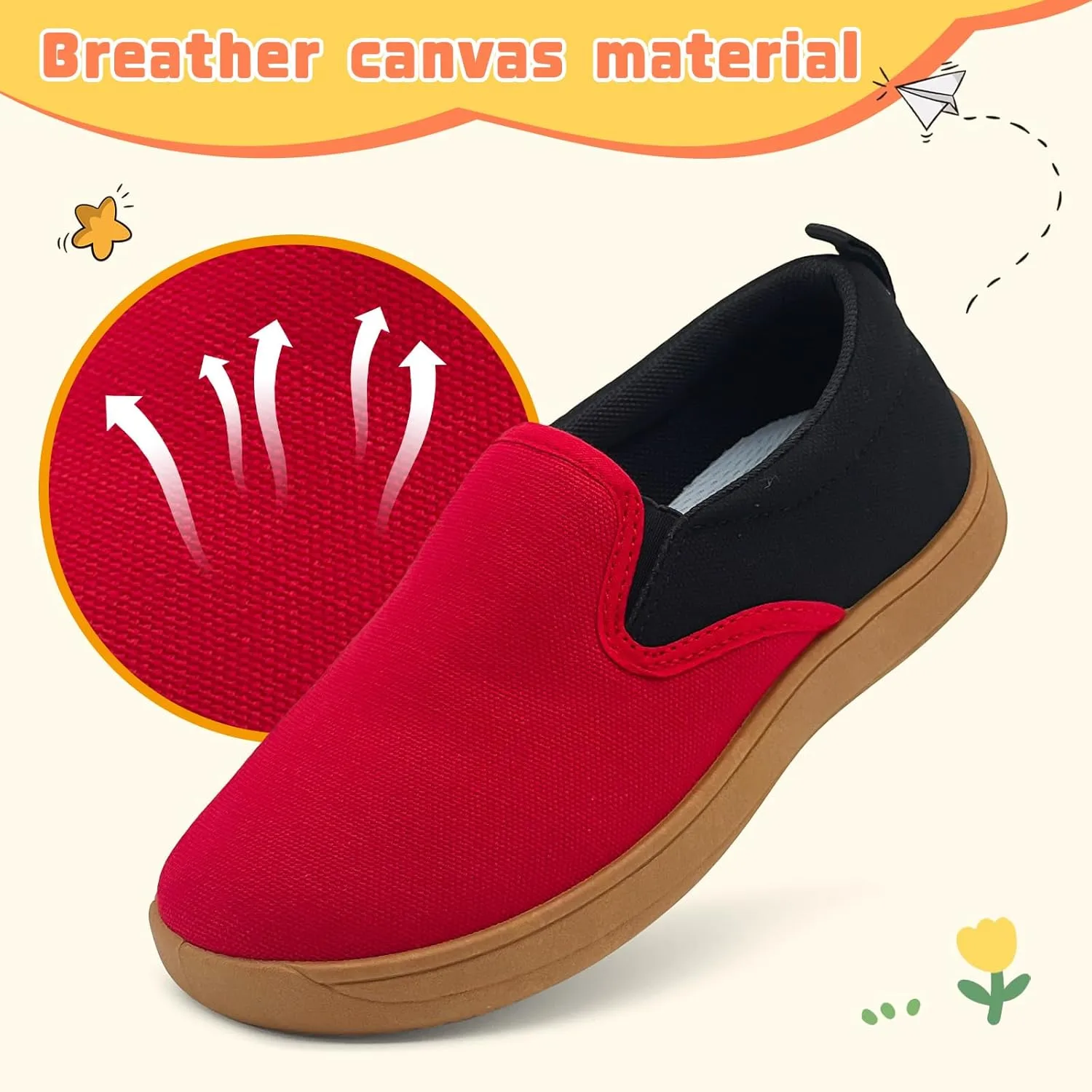 Toddler Kids Wide Barefoot Shoes Girls Boys Minimalist Slip On Canvas Sneakers Lightweight Casual Walking Shoes Fit Naturally Zero-Drop Sole