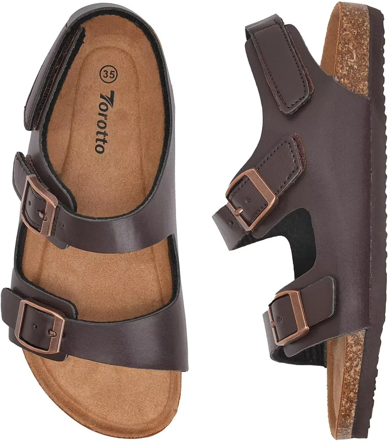 Torotto Girls Boys Sandals with Cork Footbed Adjustable Buckle Casual Slides Sandals Open Toes Flat for Kids Toddler