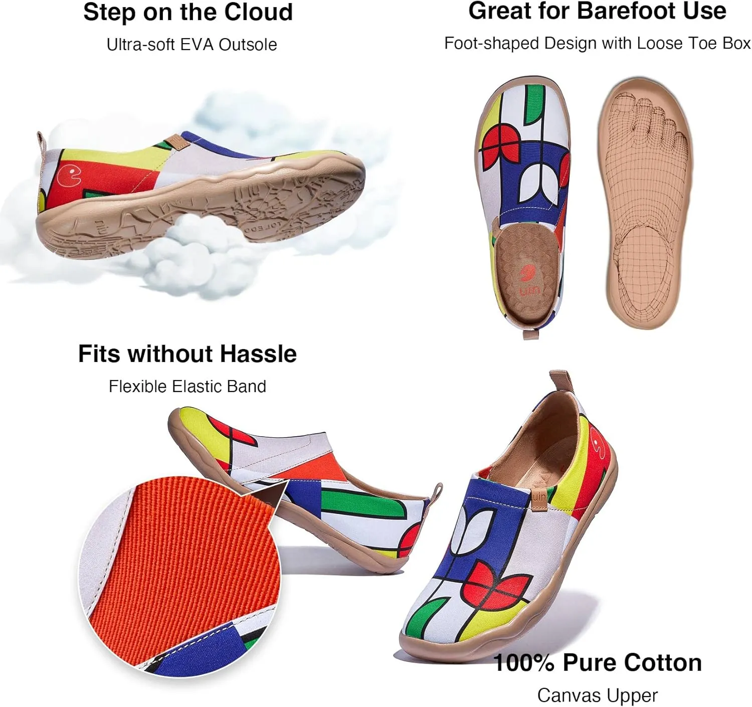 UIN Women's Blossom Slip On Shoes Colorful Comfortable Lightweight Art Travel Sneakers Casual Floral Stylish Everyday Loafers