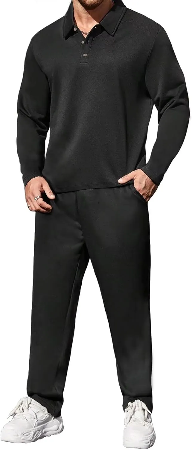 Uni Clau Mens Tracksuits 2 Piece Set Casual Jogging Suits Long Sleeve Polo Shirt and Sweatpants Athletic Sweatsuits