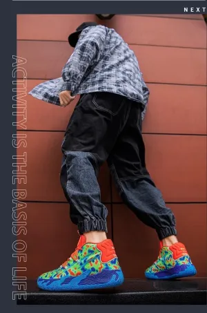 Unisex Basketball Sneakers Breathable Athletic Shoes with Multi Color Matching Design, Dynamic Traction All-Day Comfort for Indoor/Outdoor Courts