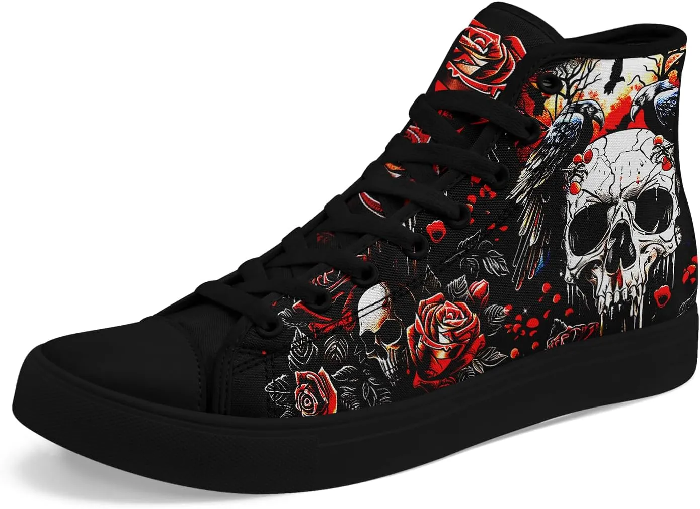 Unisex Skull High Tops Canvas Sneaker Classic Lace Up Fashion Tennis Shoes Casual Flat Walking Shoes