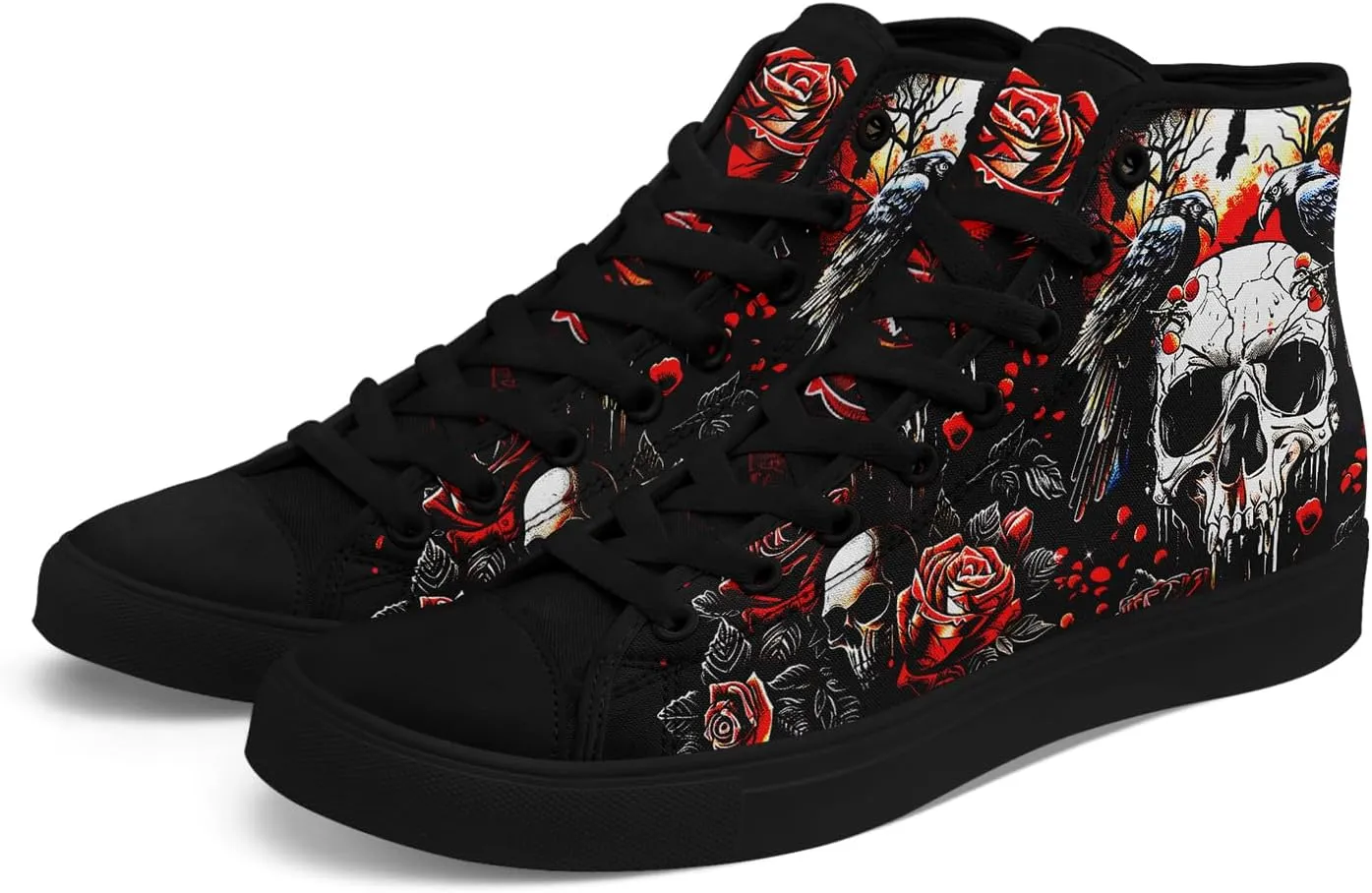 Unisex Skull High Tops Canvas Sneaker Classic Lace Up Fashion Tennis Shoes Casual Flat Walking Shoes