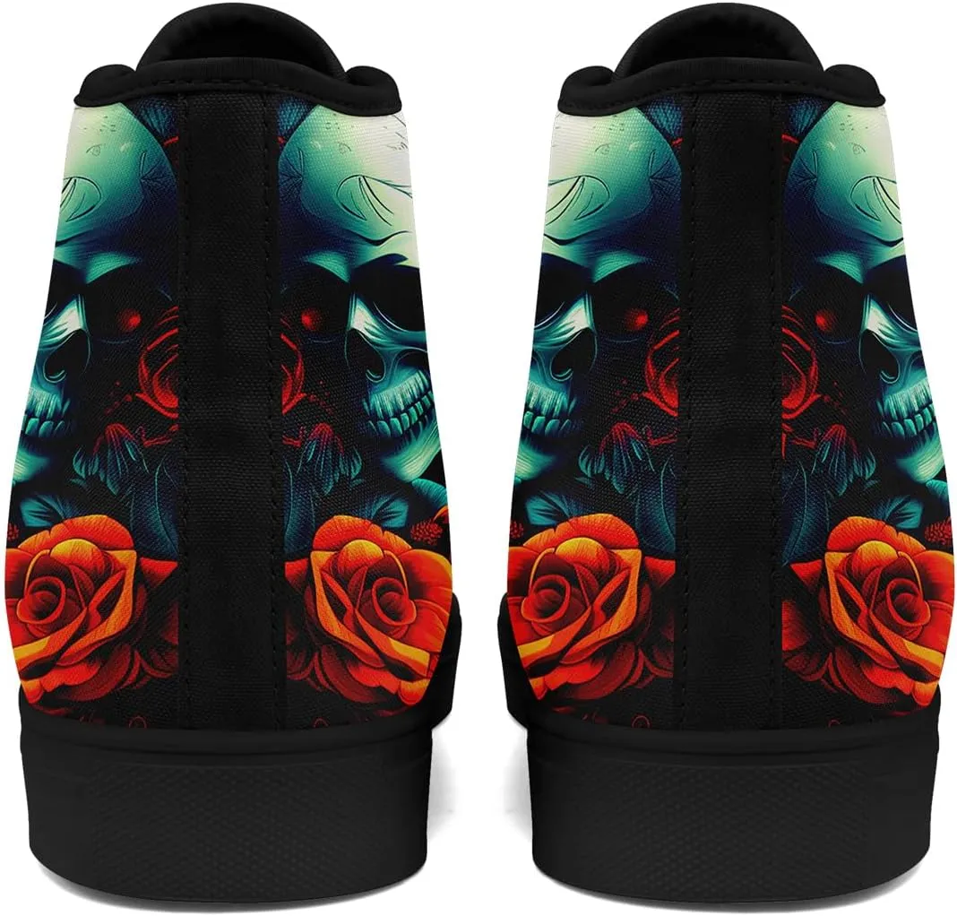 Unisex Skull High Tops Canvas Sneaker Classic Lace Up Fashion Tennis Shoes Casual Flat Walking Shoes