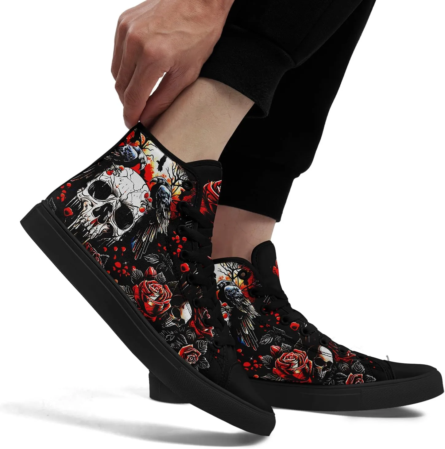 Unisex Skull High Tops Canvas Sneaker Classic Lace Up Fashion Tennis Shoes Casual Flat Walking Shoes