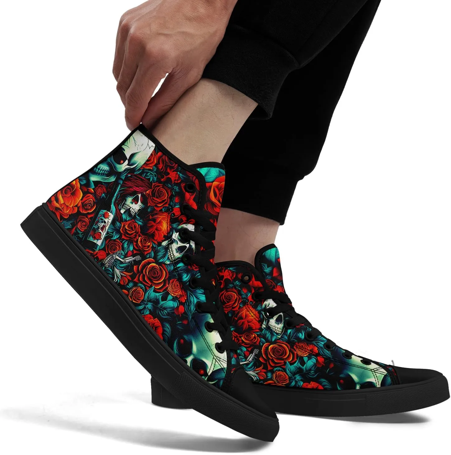 Unisex Skull High Tops Canvas Sneaker Classic Lace Up Fashion Tennis Shoes Casual Flat Walking Shoes