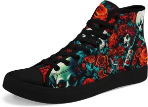 Unisex Skull High Tops Canvas Sneaker Classic Lace Up Fashion Tennis Shoes Casual Flat Walking Shoes