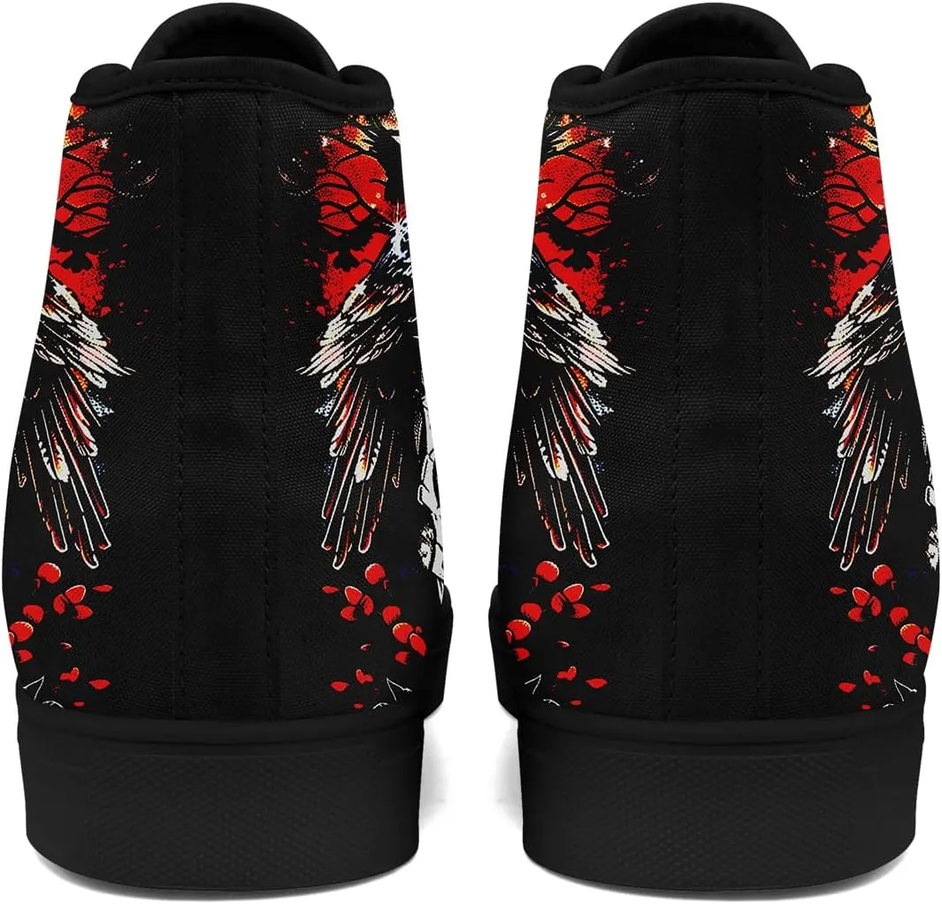Unisex Skull High Tops Canvas Sneaker Classic Lace Up Fashion Tennis Shoes Casual Flat Walking Shoes