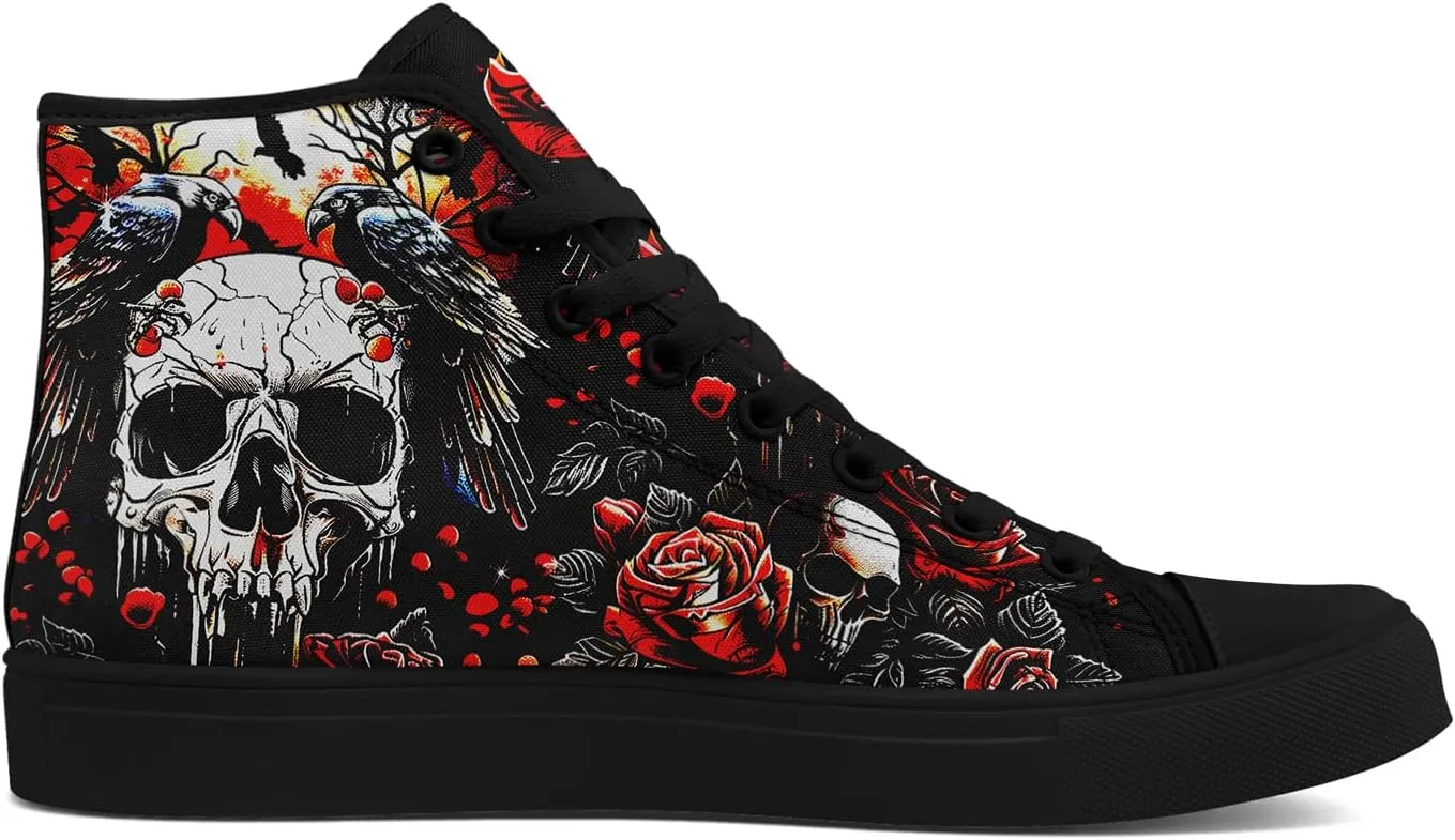 Unisex Skull High Tops Canvas Sneaker Classic Lace Up Fashion Tennis Shoes Casual Flat Walking Shoes