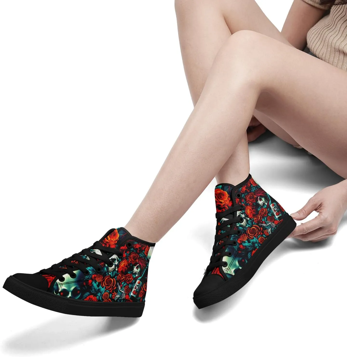 Unisex Skull High Tops Canvas Sneaker Classic Lace Up Fashion Tennis Shoes Casual Flat Walking Shoes
