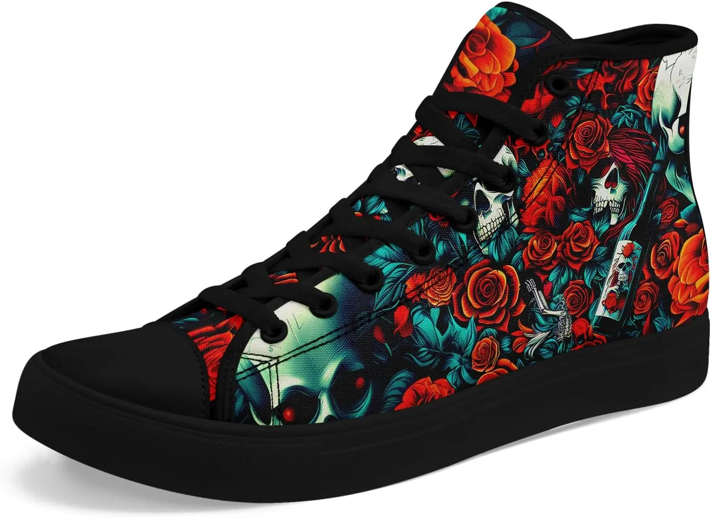 Unisex Skull High Tops Canvas Sneaker Classic Lace Up Fashion Tennis Shoes Casual Flat Walking Shoes