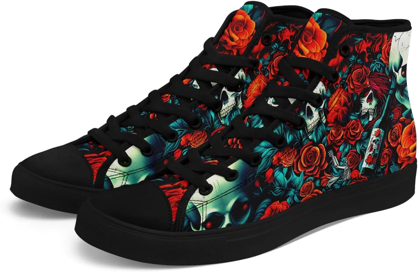 Unisex Skull High Tops Canvas Sneaker Classic Lace Up Fashion Tennis Shoes Casual Flat Walking Shoes