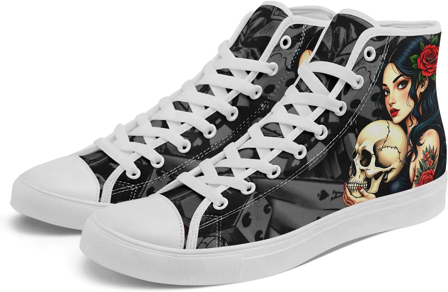 Unisex Skull Shoes High Tops Canvas Sneaker Classic Lace Up Fashion Shoes Casual Flat Walking Shoes