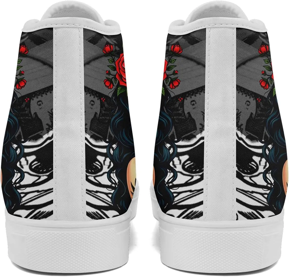 Unisex Skull Shoes High Tops Canvas Sneaker Classic Lace Up Fashion Shoes Casual Flat Walking Shoes