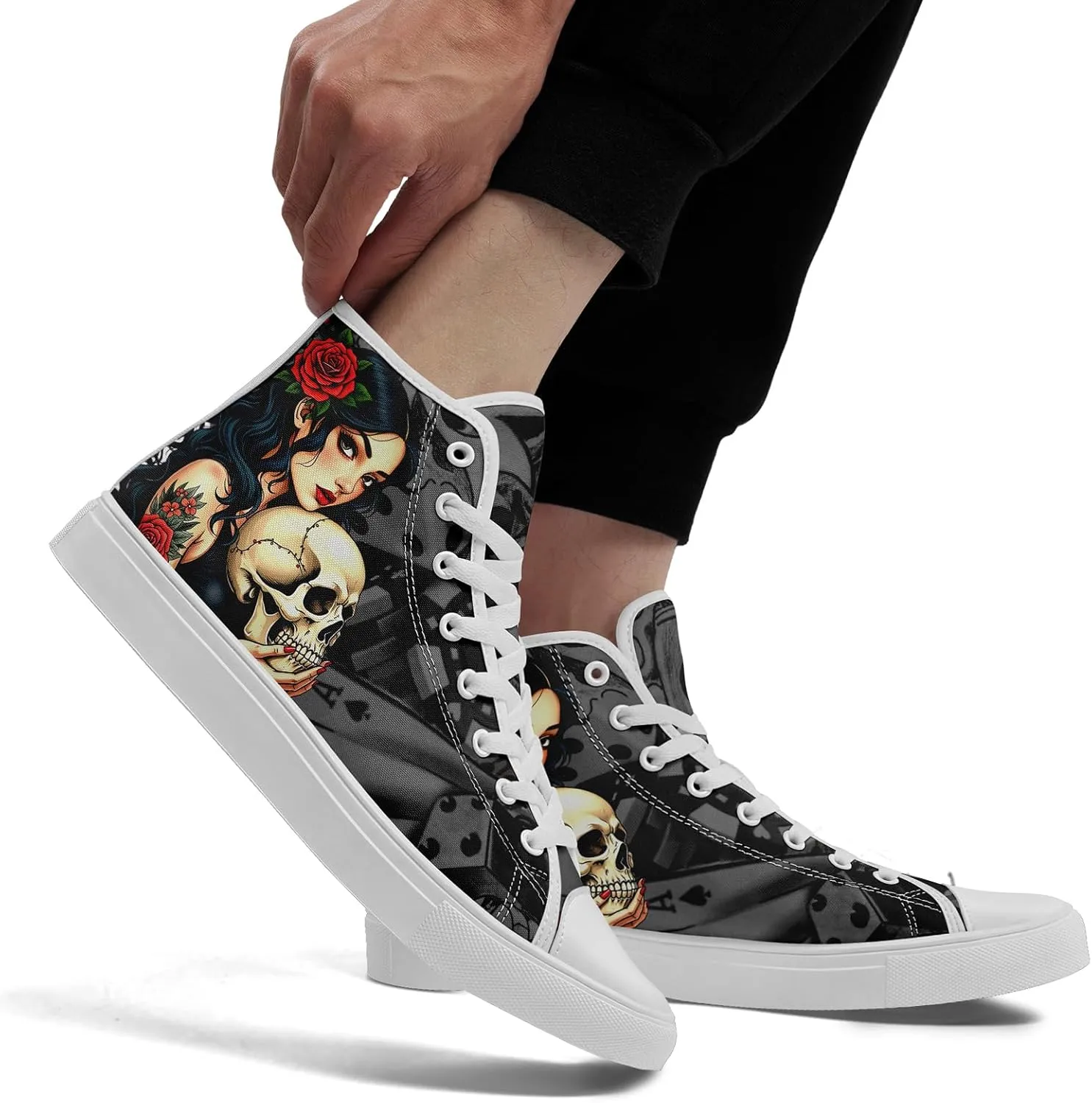 Unisex Skull Shoes High Tops Canvas Sneaker Classic Lace Up Fashion Shoes Casual Flat Walking Shoes