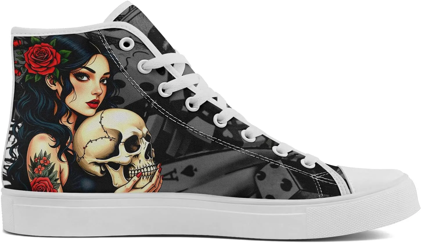Unisex Skull Shoes High Tops Canvas Sneaker Classic Lace Up Fashion Shoes Casual Flat Walking Shoes