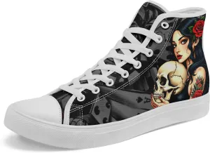 Unisex Skull Shoes High Tops Canvas Sneaker Classic Lace Up Fashion Shoes Casual Flat Walking Shoes