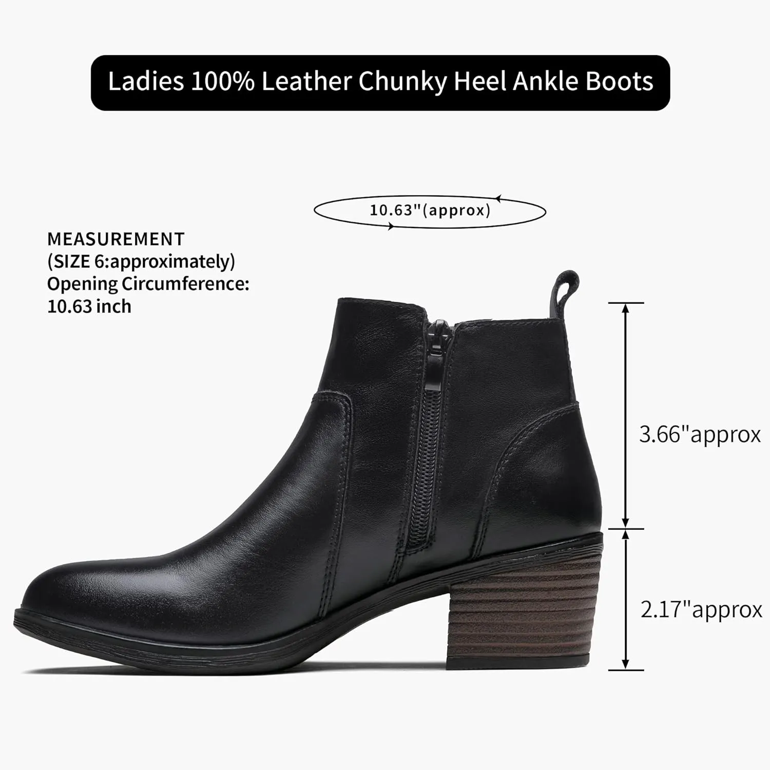 Vepose Women's Leather Ankle Boots, Low Heel Short Booties with Zipper