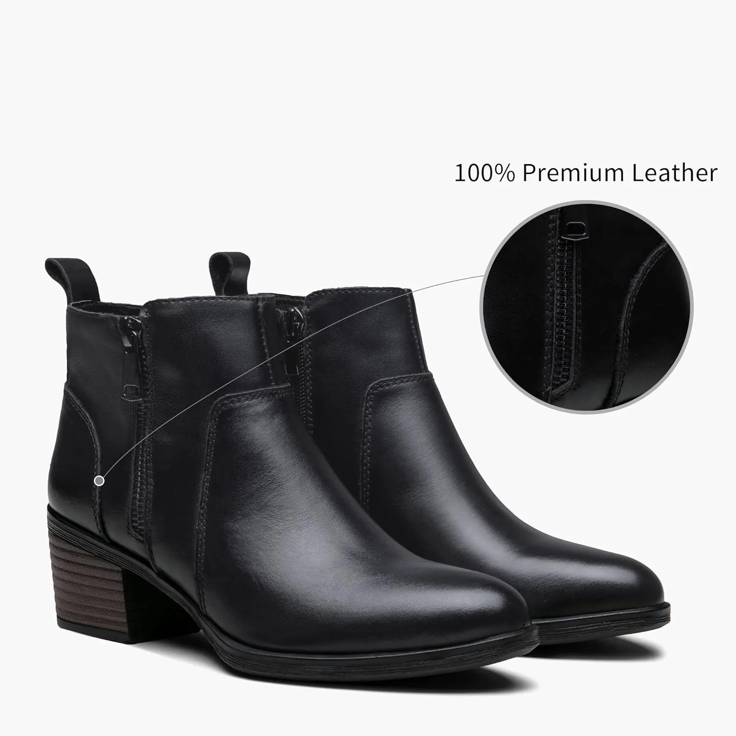 Vepose Women's Leather Ankle Boots, Low Heel Short Booties with Zipper