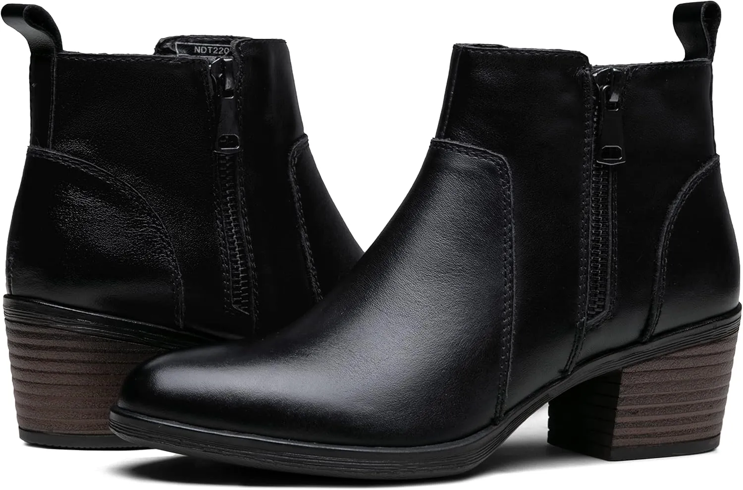 Vepose Women's Leather Ankle Boots, Low Heel Short Booties with Zipper
