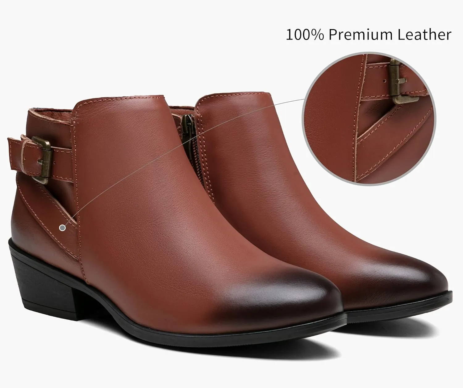 Vepose Women's Short Ankle Boots Low Heel, Western Cutout Perforated Booties