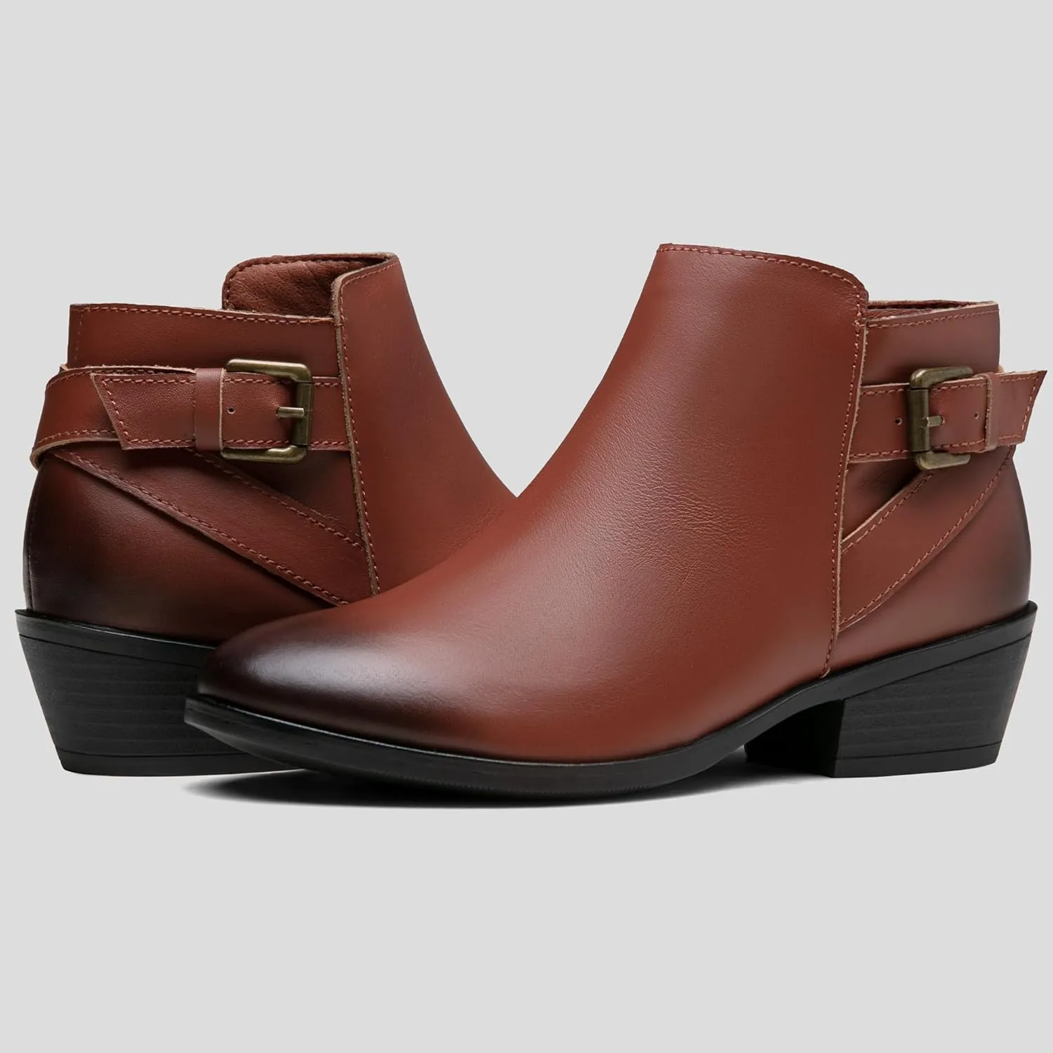 Vepose Women's Short Ankle Boots Low Heel, Western Cutout Perforated Booties