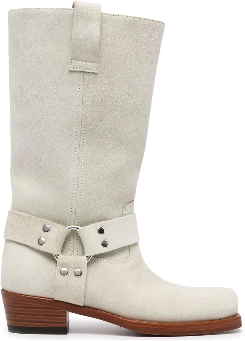 Vertundy Women's Chunky Heel Mid Calf Boot Square Toe Riding Boots Buckle Comfortable Slip On Fashion Causal Booties