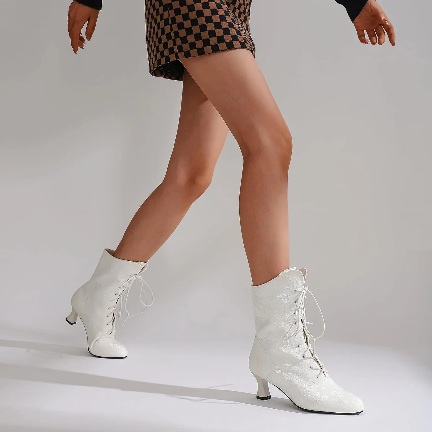 Victorian Boots for Women Vintage Granny Boots Renaissance Mid Calf Boots Costume Lace Up Low Heel Goth Boots with Zipper