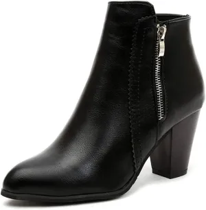 VOKLIN Women's Pointed Toe Chunky High Heel Ankle Boots Fashion Zipper Chelsea Booties Dressy Short Boot