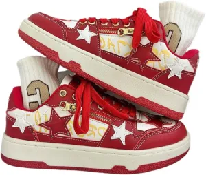 Walking Sneakers for Women Star Chunky Platform Red Skate Shoes Aesthetic Laces Up Streetwear Fit Well
