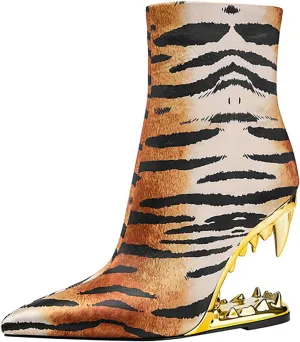 Wanliluxy Shark Teeth Ankle Boots Morso Boots Animal Pattern Boots Rhinestone Ankle Boots