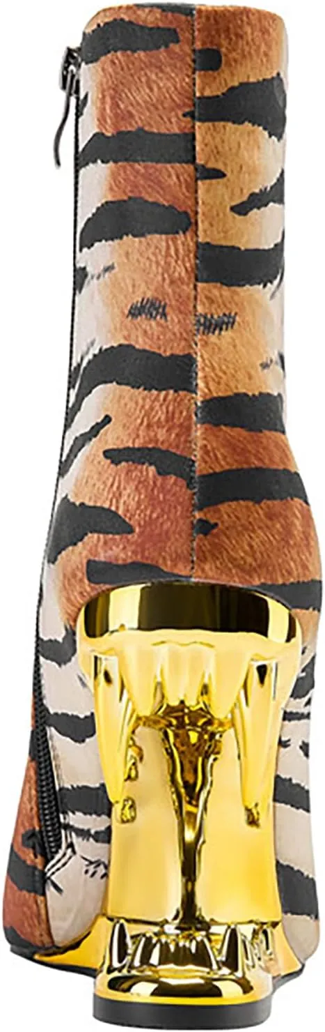 Wanliluxy Shark Teeth Ankle Boots Morso Boots Animal Pattern Boots Rhinestone Ankle Boots