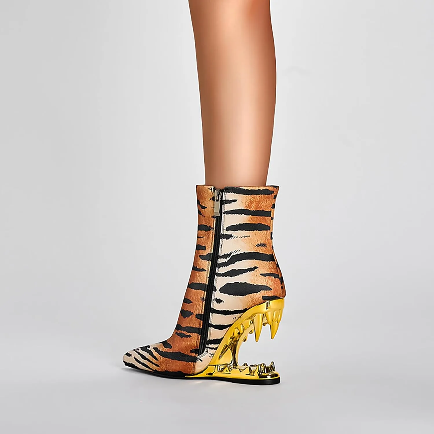 Wanliluxy Shark Teeth Ankle Boots Morso Boots Animal Pattern Boots Rhinestone Ankle Boots
