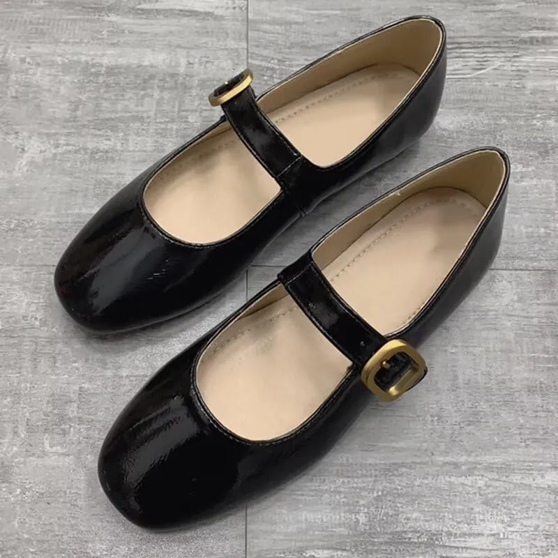 WENJIAZHIZHI Womens Mary Janes Buckle Strap Square Toe Shoes Soft Comfortable Walking Loafers Party Dressy Flats