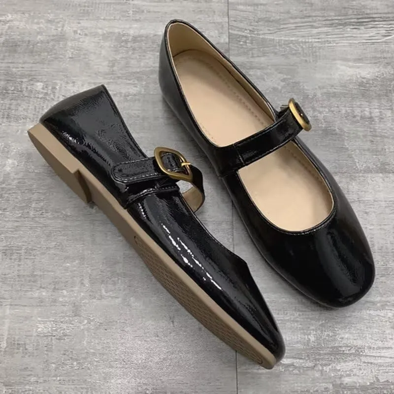 WENJIAZHIZHI Womens Mary Janes Buckle Strap Square Toe Shoes Soft Comfortable Walking Loafers Party Dressy Flats