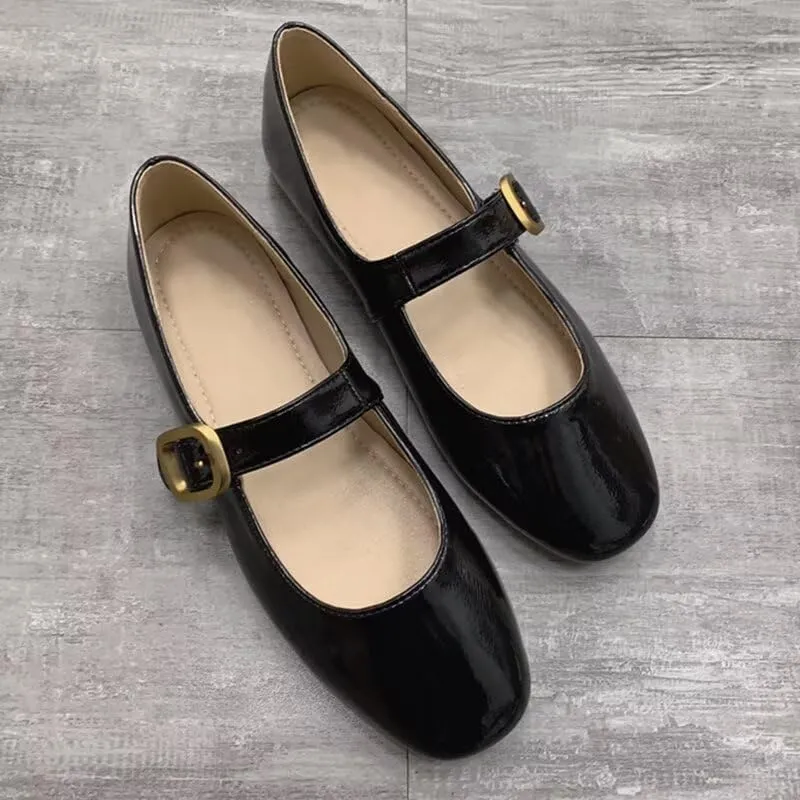 WENJIAZHIZHI Womens Mary Janes Buckle Strap Square Toe Shoes Soft Comfortable Walking Loafers Party Dressy Flats