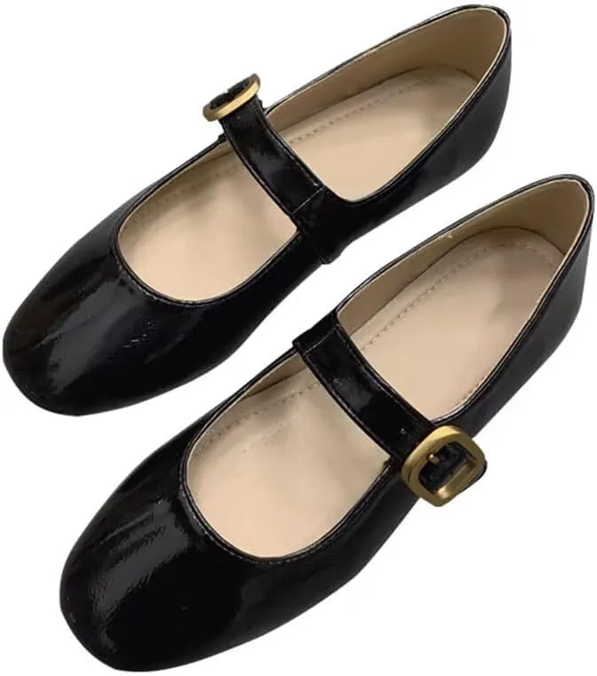 WENJIAZHIZHI Womens Mary Janes Buckle Strap Square Toe Shoes Soft Comfortable Walking Loafers Party Dressy Flats