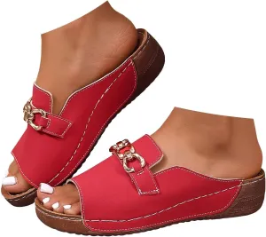 Wide Width Summer Sandals for Women 2025,Women's Slide Arch Support Slippers with Metal Rings Comfy Casual Sandal Orthopedic Cushioned Beach Shoes Plantar Fasciitis Recovery Mules for Daily Wear