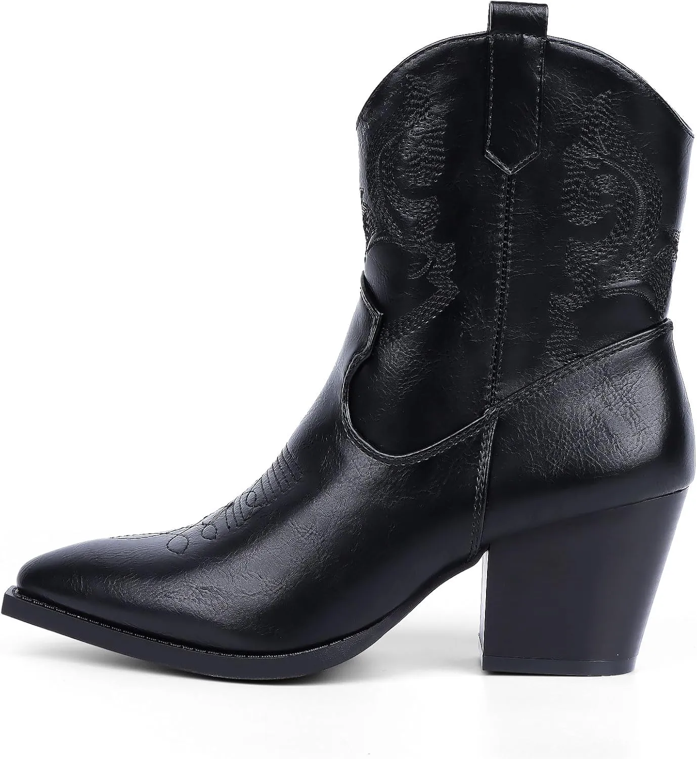 Women Ankle Cowboy Boots Western Cowgirl Boots Pointed Toe Booties Chunky Heel Embroidered Upper Zipper Pull on Ladies Short Boot