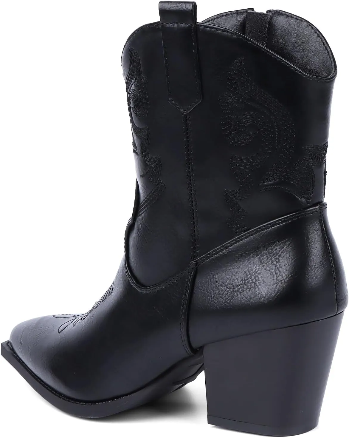 Women Ankle Cowboy Boots Western Cowgirl Boots Pointed Toe Booties Chunky Heel Embroidered Upper Zipper Pull on Ladies Short Boot