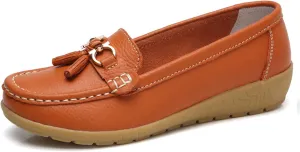 Women Loafers Soft Cow Leather Slip On Moccasin Boat Shoes Hand Sewn Soft Bottom Non-Slip Wedge Mother Fashion Dress Shoe