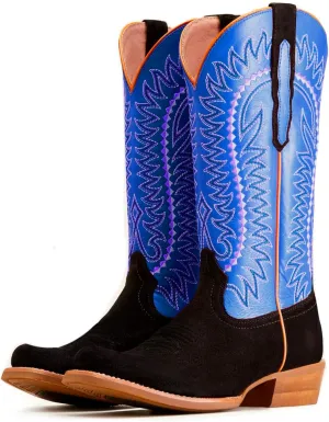 Women Mid Calf Cowboy Boots Embroidered Square Toe Chunky Heel Western Boots Calf High Two Tone 2” Stacked Heel Cowgirl Calf Boots Patchwork Matte Suede Pull On Wide Calf 4-11 M US