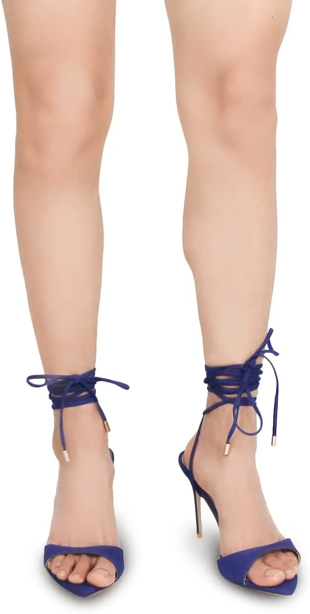 Women Mules High Heel Sandals Pointed Toe Lace Up Stilettos Heels Strappy Ladies Slippers Party Sandals Shoes